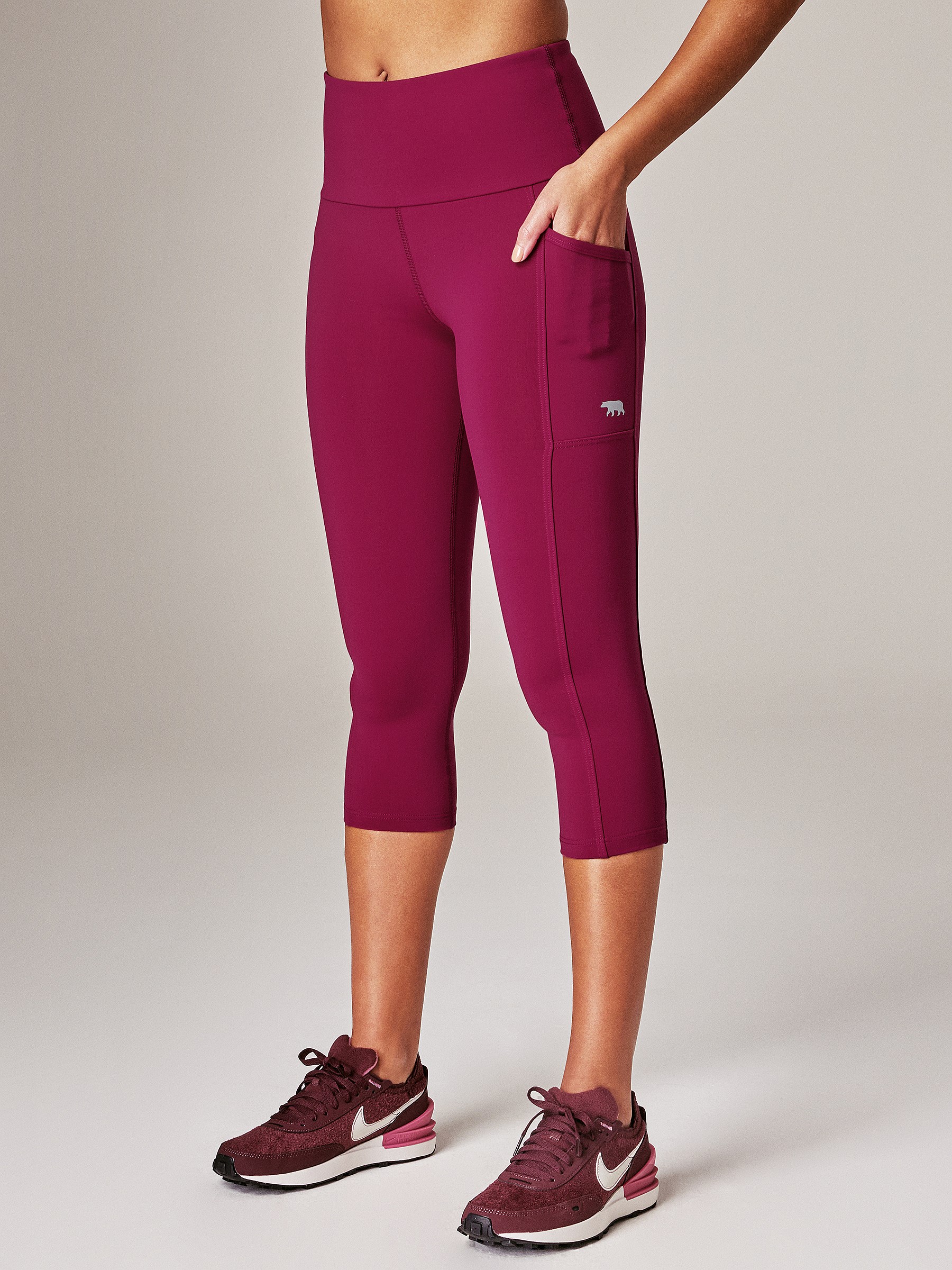 Womens Leggings with Pockets. Running Bare Power Moves 3/4 Tights