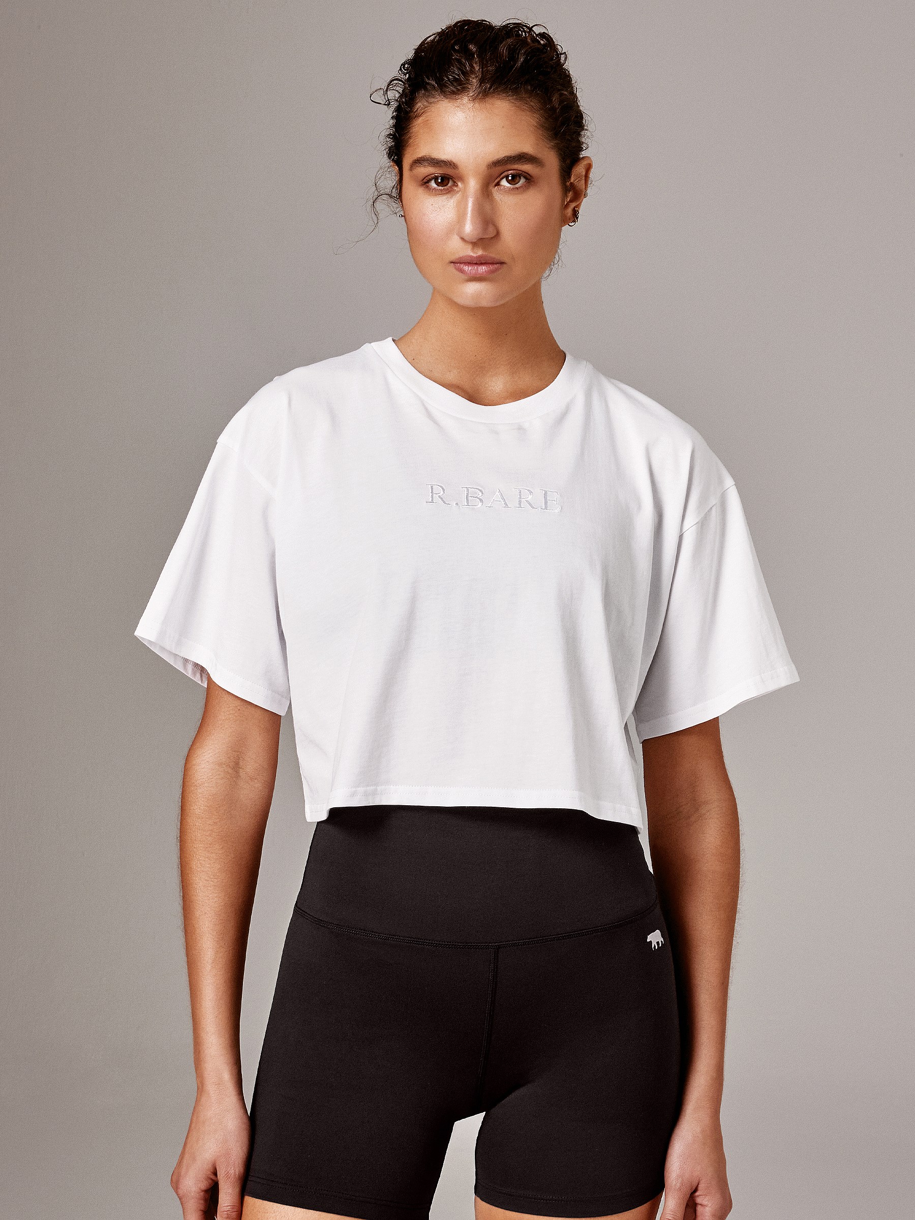 Effect Cropped Gym T-Shirt, white